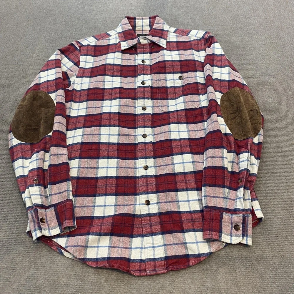 J Crew Shirt Mens Extra Small Red Plaid Flannel‎ Leather Elbow Patches Casual